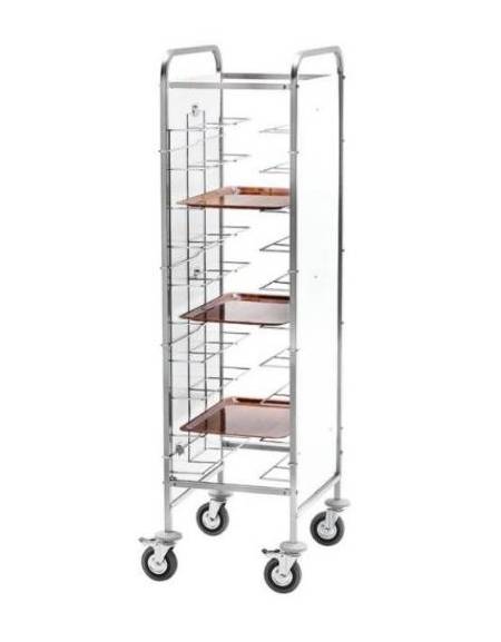 Carrello portavassoi universale inox con pareti laterali in perfex bianco-10 vassoi cm 52x62x175h