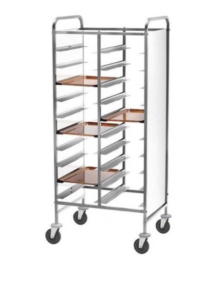 Carrello portavassoi rinforzato inox-pannelli laterali perfex bianco-20 vassoi GN cm 74x62x175h