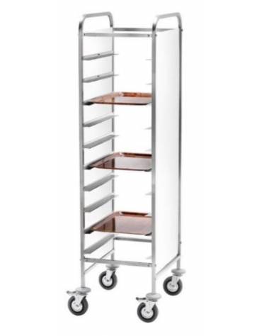 Carrello portavassoi rinforzato inox - pannelli laterali perfex bianco-10 vassoi  GN cm 38x62x175h