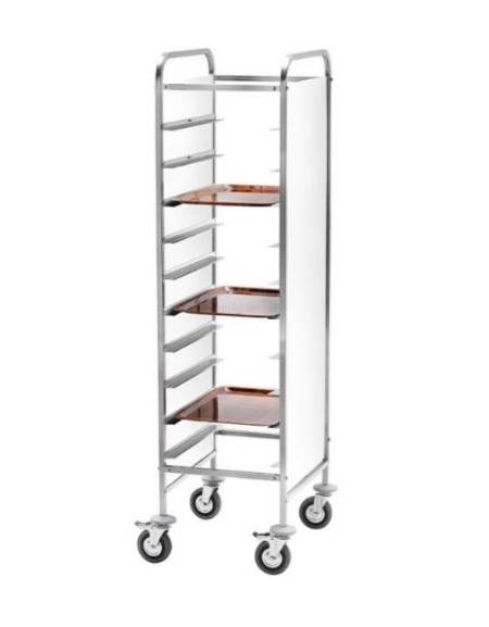 Carrello portavassoi rinforzato inox - pannelli laterali perfex bianco-10 vassoi  GN cm 38x62x175h