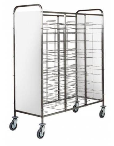 Carrello portavassoi universale inox con pareti laterali in prefex bianco - 30 vassoi - cm 138x62x175h