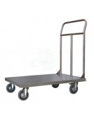 Carrello a pianale in acciaio alimentare AISI 304 lamiera 12/10, 4 ruote girevoli Ø cm 12,5 - piano cm 50x80