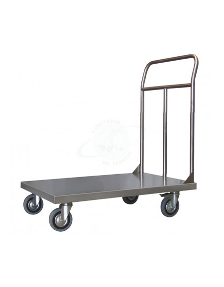 Carrello a pianale in acciaio alimentare AISI 304 lamiera 12/10, 4 ruote girevoli Ø cm 12,5 - piano cm 50x80