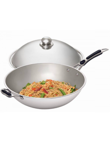 PADELLA WOK INOX CON COPERCHIO VETRO CM Ø36 - PER PIASTRA INDUZIONE DN17758