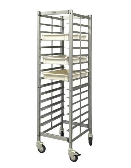 CARRELLO INOX PORTA CASSETTE PIZZA - CAPACITÀ 14 CASSETTE CM 60X40X7H - Dimensioni totali mm 620x480x1770h