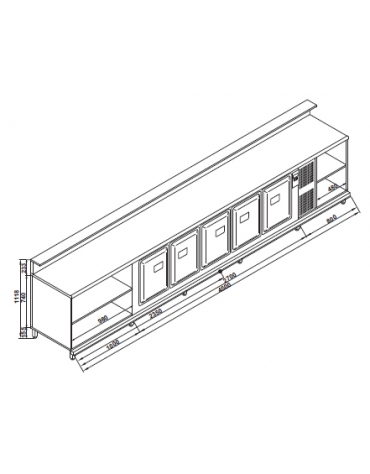 Banco bar refrigerato 5 sportelli motore interno da cm. 450