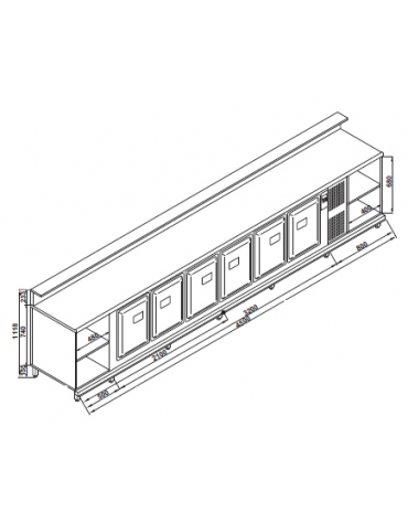 Banco bar refrigerato 6 sportelli motore interno da cm. 450