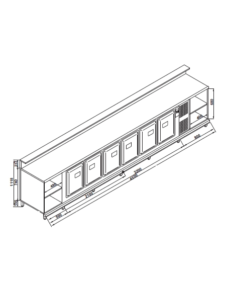 Banco bar refrigerato 6 sportelli motore interno da cm. 450