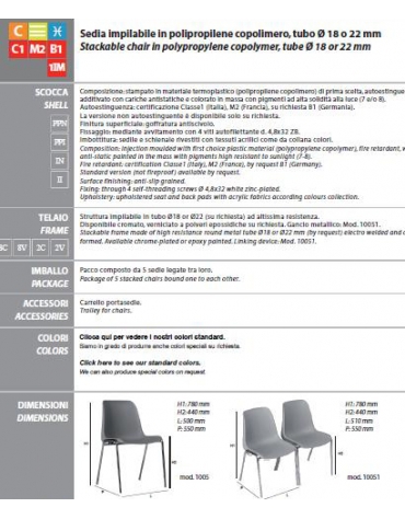 Sedia in polipropilene impilabile per meeting riunioni congressi -struttura in acciaio cromato Ø 22 mm