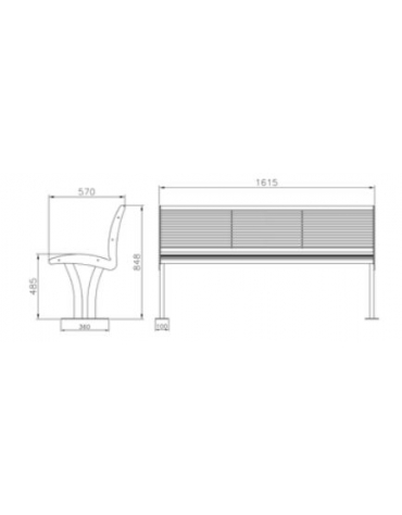 Panchina con schienale in acciaio zincato e verniciato, doghe in legno di pregio - cm 165x57x84,8h