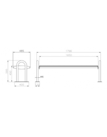 Panchina piana con seduta in legno di pregio e struttura in metallo  - cm 179,6x48,5x59,5h