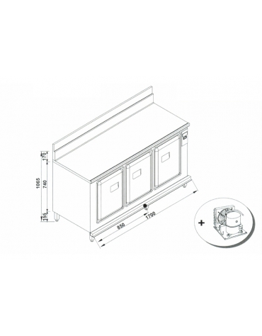 Retrobanco refrigerato da cm. 170