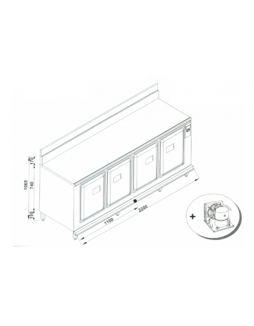 Retrobanco refrigerato da cm. 220