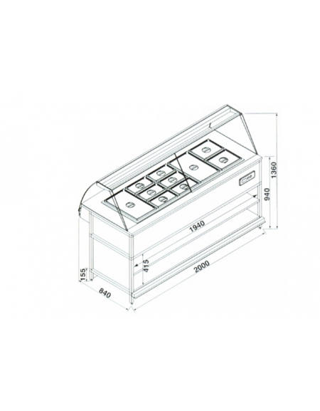 Vetrina calda Bagnomaria con vaschette da cm. 200