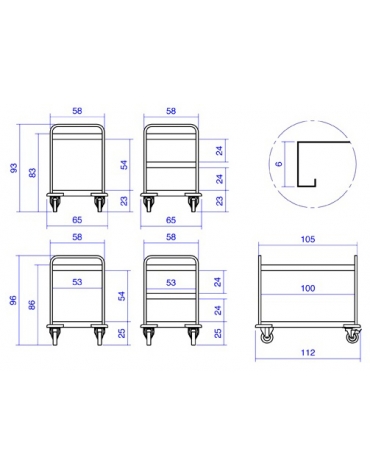 Carrello inox per trasporto pesante- 3 piani lisci-cm 108x61x96h