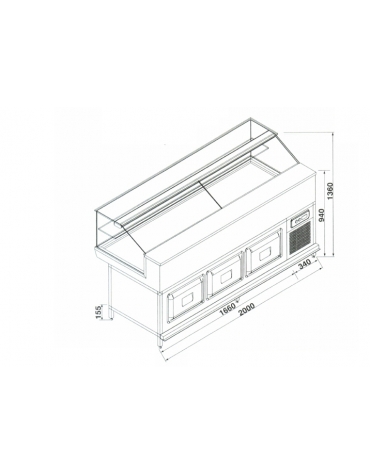 Vetrina fredda con cella da cm. 200