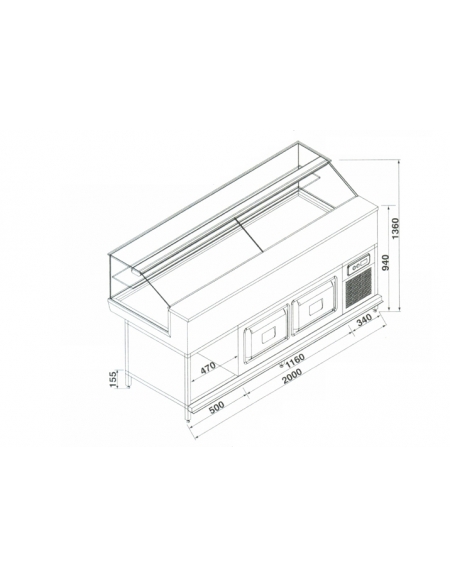 Vetrina fredda con cella da cm. 200
