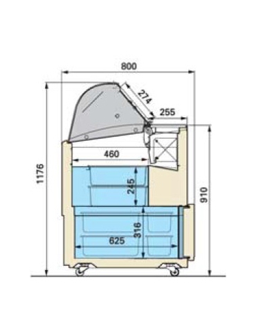 Vetrina gelato statica con vetri curvi N° 6 Vaschette Lt 5