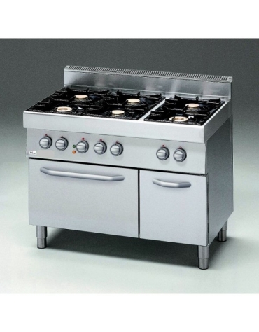 Cucina a gas 6 fuochi con forno elettrico a convenzione gn 1/1 - cm 110x70x85/90h