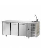 Tavolo refrigerato con 3 porte e con lavello cm 187x70x115h