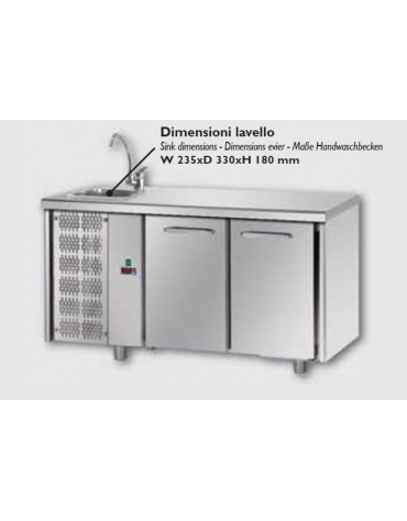 Tavolo refrigerato 0/+10°C 2 porte con lavello sx cm 142x70x115h