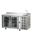 Tavolo Refrige. 2p. in vetro+Neon,con alzatina+lv. cm142x70x115h