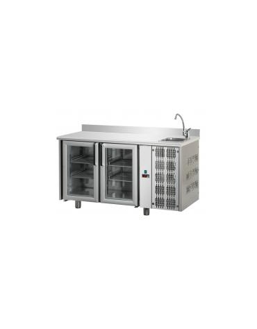 Tavolo Refrige. 2p. in vetro+Neon,con alzatina+lv. cm142x70x115h