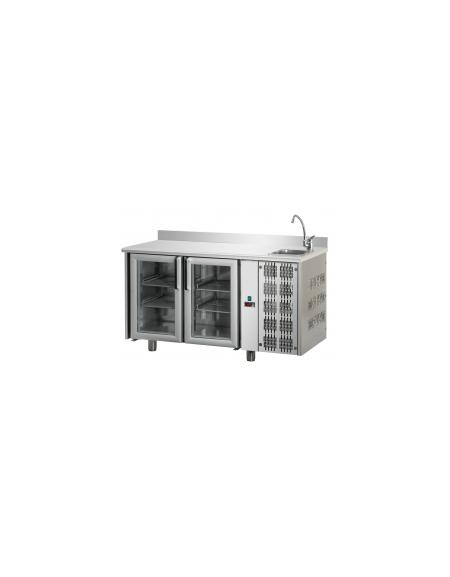 Tavolo Refrige. 2p. in vetro+Neon,con alzatina+lv. cm142x70x115h