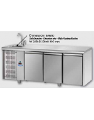 Tavolo Refrigerato GN 1/1 con 3 porte, piano con lavello e gruppo motore a sinistra cm 187x70x115h