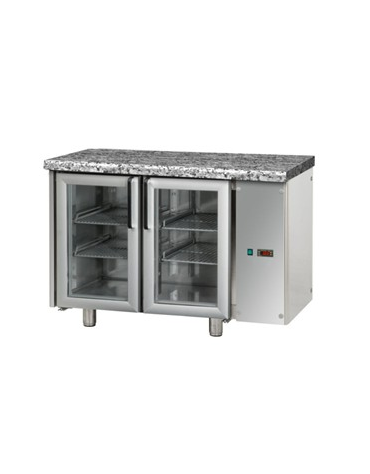 Tav. Refrigerato, 2 porte in vetro, una luce Neon, piano di lavoro in Granito, predisposto per unità frigorifera remota cm  121x