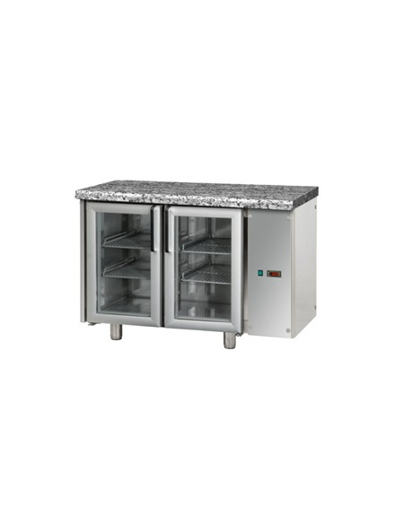 Tav. Refrigerato, 2 porte in vetro, una luce Neon, piano di lavoro in Granito, predisposto per unità frigorifera remota cm  121x