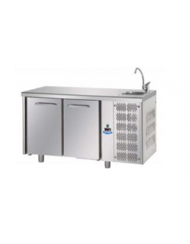 Tavolo Refrigerato GN 1/1 a temperatura normale, con 2 porte e piano con lavello cm 142x70x115h