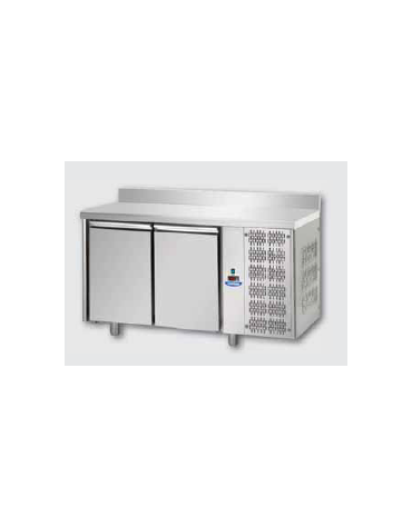 Tavolo Refrigerato GN 1/1 con 2 porte e piano in Acciaio Inox con alzatina 100 mm, cm 142x70x95h