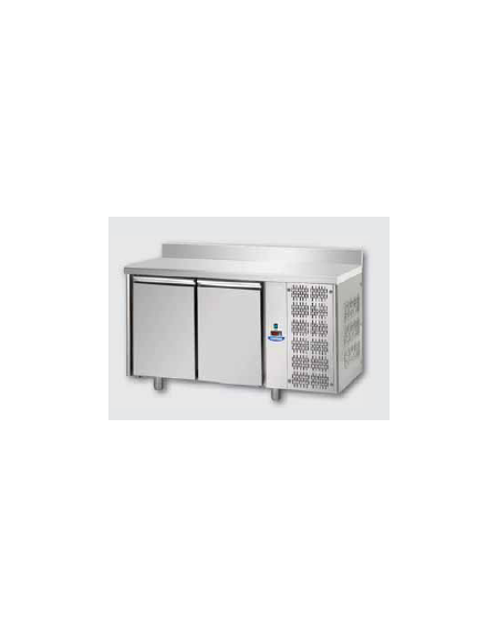 Tavolo Refrigerato GN 1/1 con 2 porte e piano in Acciaio Inox con alzatina 100 mm, cm 142x70x95h