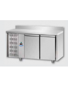 Tavolo Refrigerato, 2 porte, piano in Acciaio Inox, alzatina 100 mm e gruppo motore a sx cm 142x70x95h