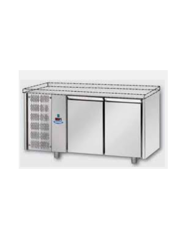 Tavolo Refrigerato GN 1/1 con 2 porte, senza piano di lavoro e gruppo motore a sinistra cm 142x70x80h