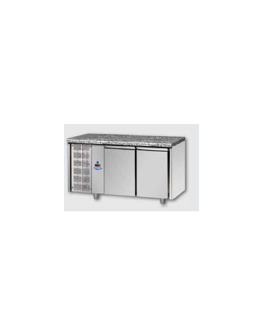 Tavolo Refrigerato GN 1/1 con 2 porte, piano di lavoro in Granito e gruppo motore a sinistra cm 143x70x85h