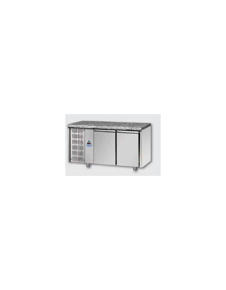 Tavolo Refrigerato GN 1/1 con 2 porte, piano di lavoro in Granito e gruppo motore a sinistra cm 143x70x85h