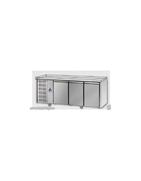 Tavolo Refrigerato GN 1/1 con 3 porte, senza piano di lavoro e gruppo motore a sinistra cm 187x70x80h