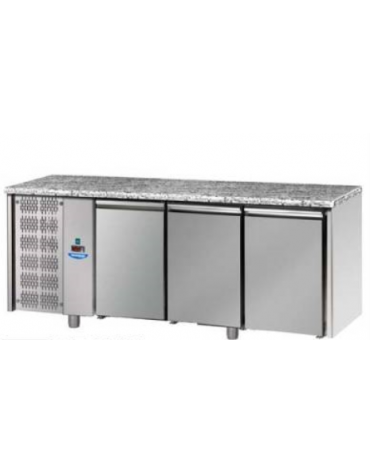 Tavolo Refrigerato GN 1/1 con 3 porte, piano di lavoro in Granito e gruppo motore a sinistra cm 188x70x85h