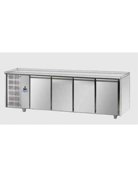 Tavolo Refrigerato GN 1/1 con 4 porte, senza piano di lavoro e gruppo motore a sinistra cm 232x70x80h