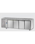 Tavolo Refrigerato GN 1/1 con 4 porte, piano di lavoro in Granito e gruppo motore a sinistra cm 233x70x85h