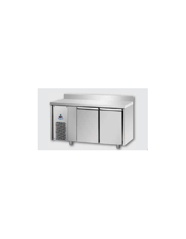 Tavolo Refrigerato GN 1/1 a bassa temperatura 2 porte piano in Acciaio Inox con alzatina e motore a sx cm 142x71,5x95h