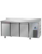 Tavolo Refrigerato GN 1/1 a bassa temperatura con 3 porte e piano in Acciaio Inox con alzatina 100 mm, cm 187x71,5x95h