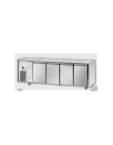 Tavolo Refrigerato GN 1/1 a bassa temperatura con 4 porte senza piano di lavoro e gruppo motore a sx cm 232x71,5x80h