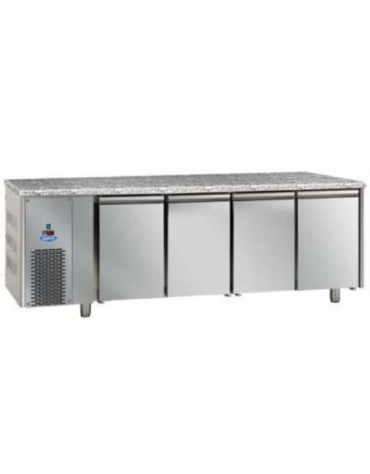 Tavolo Refrigerato GN 1/1 a bassa temperatura con 4 porte, piano di lavoro in Granito e motore a sx cm 233x71,5x85h