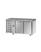 Tavolo Refrigerato a temperatura normale con 2 porte, piano di lavoro in Granito e gruppo motore a sinistra cm 143x70x85h