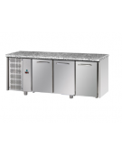 Tavolo Refrigerato a temperatura normale con 3 porte, piano di lavoro in Granito e gruppo motore a sinistra cm 188x70x85h