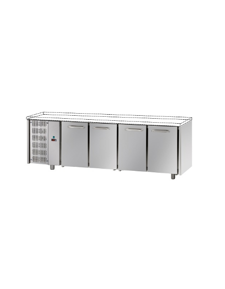 Tavolo Refrigerato GN 1/1 con 4 porte, gruppo motore a sinistra, senza piano di lavoro cm 232x70x80h