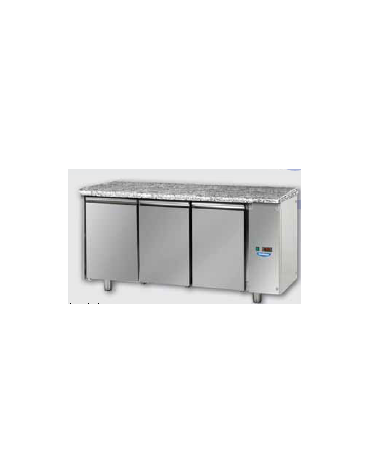 Tavolo Refrigerato GN 1/1 con 3 porte e piano di lavoro in Granito, predisposto per unità frigorifera remota cm 166x70x85h